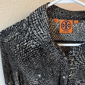 Tory Burch black and white print silk button down